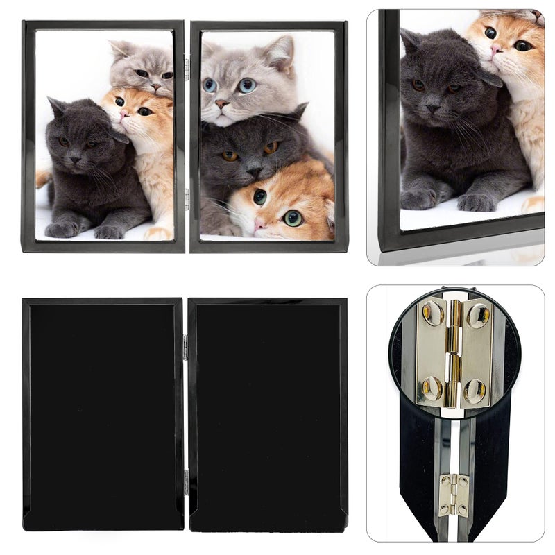 DECANIT 3.5x5 Picture Frame Double Hinged Black Metal Thin Edge Frame with High Definition Glass Front Folding Frames Stand Vertically on Tabletop Black - Image 5